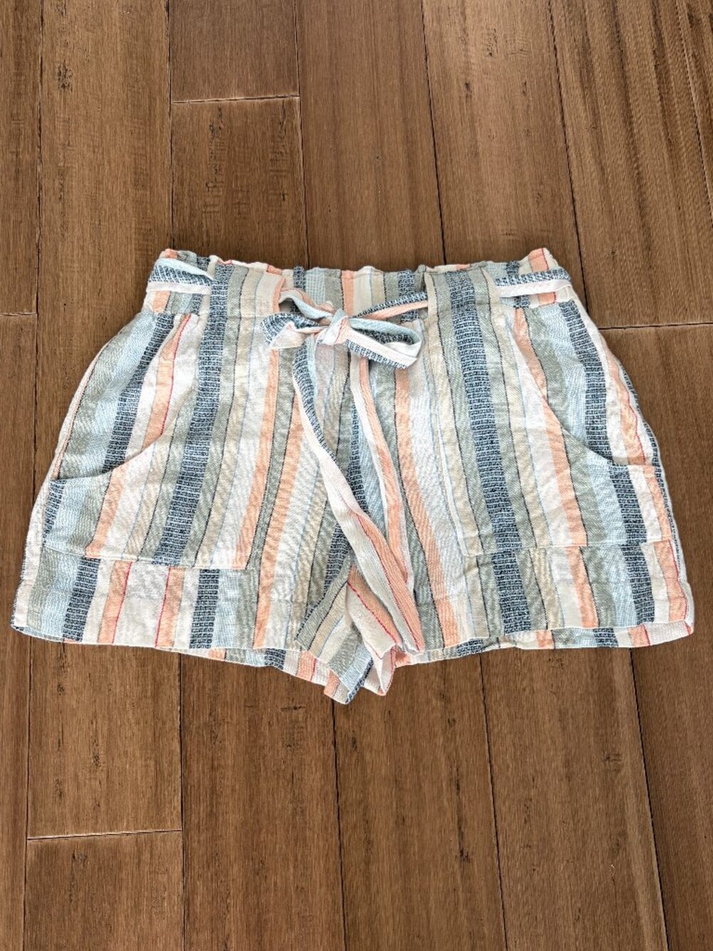 Indigo Rein Multi Color Striped Linen Shorts L
